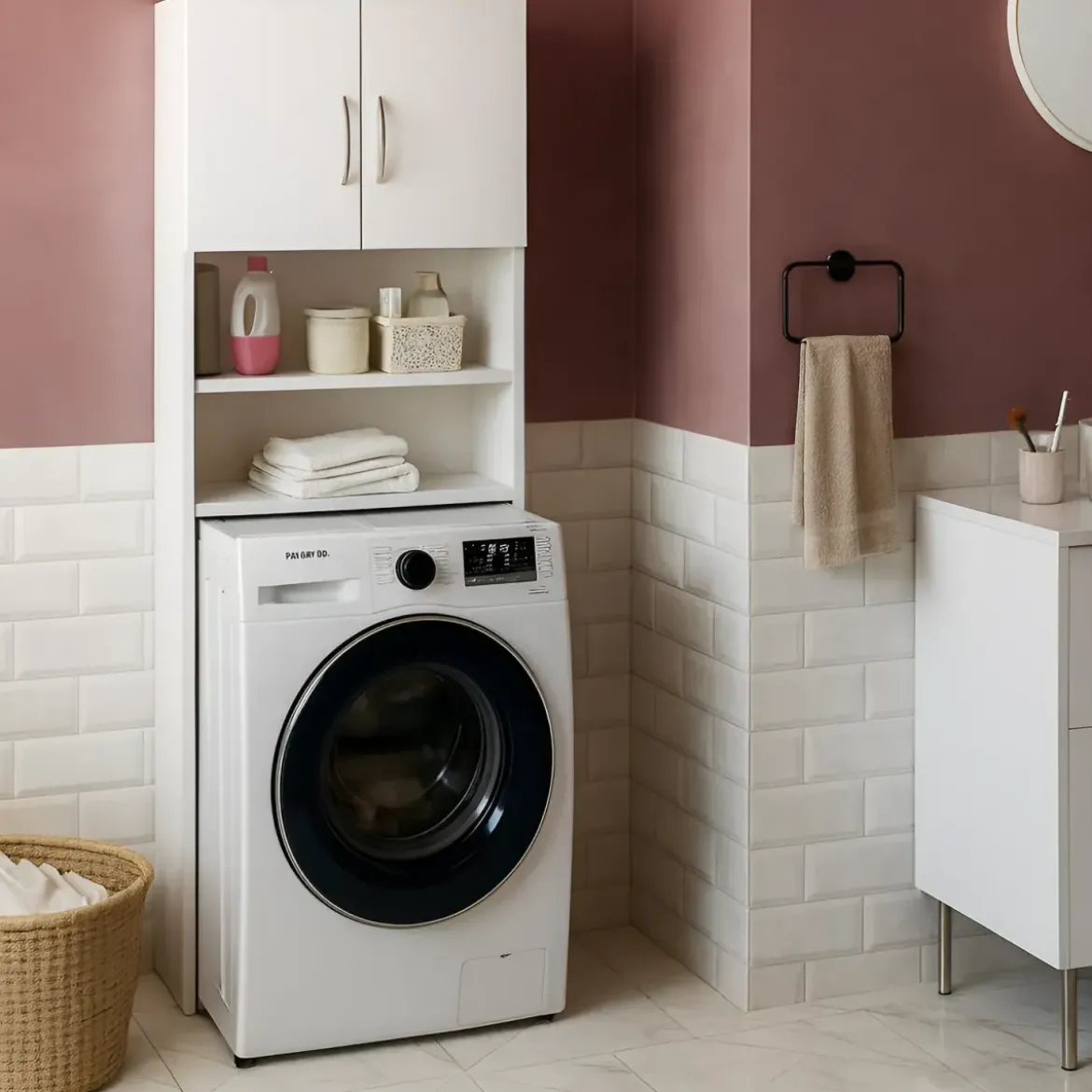 Mobile Coprilavatrice con Ripiani e 2 Ante da Interno 64x20x180 cm Bianco