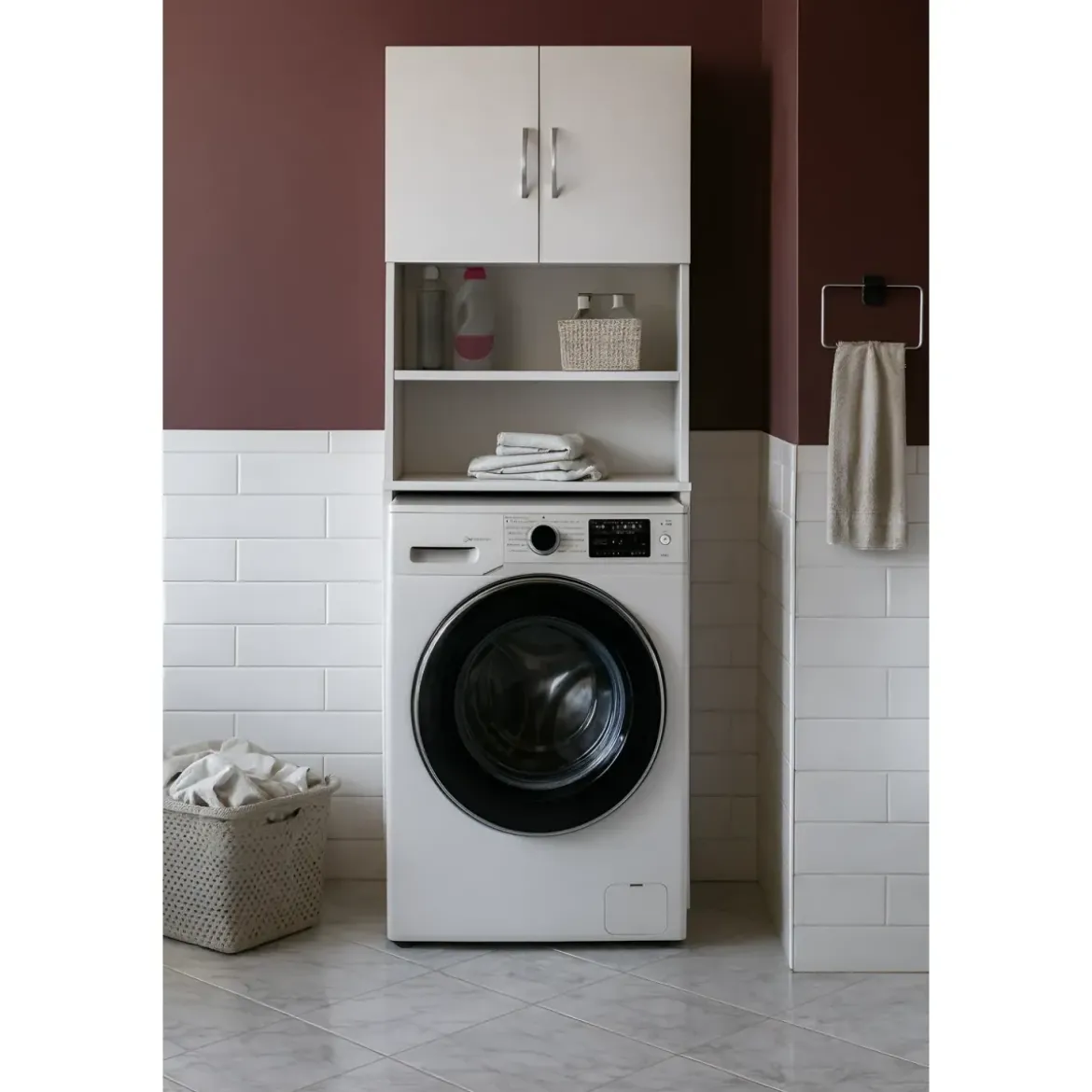 Mobile Coprilavatrice con Ripiani e 2 Ante da Interno 64x20x180 cm Bianco