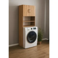Mobile Coprilavatrice Rovere con Ripiani e 2 Ante da Interno 64x20x180 cm