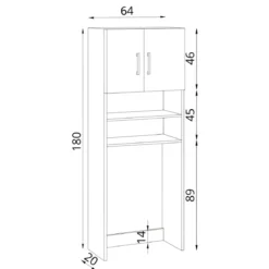 Mobile Coprilavatrice Rovere con Ripiani e 2 Ante da Interno 64x20x180 cm