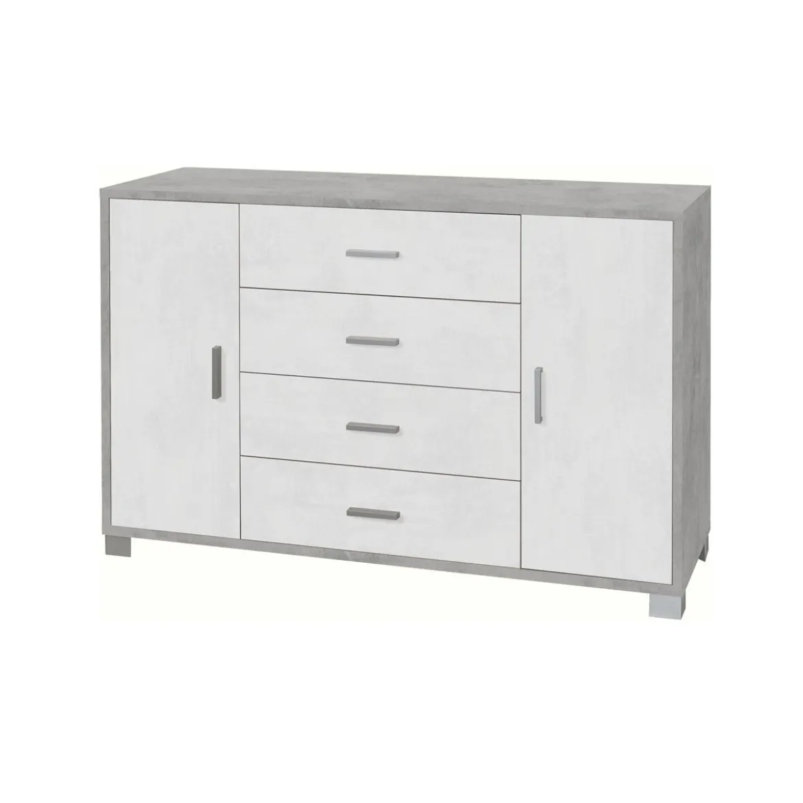 Mobile Credenza 2 Ante 4 Cassetti Grigio Ossido Bianco Madia Contenitore Salotto