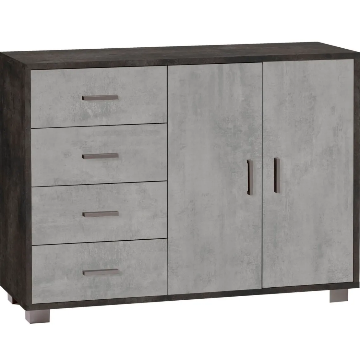 Mobile Credenza Bassa Nero Cemento Madia 2 Ante 4 Cassetti Salone Ufficio