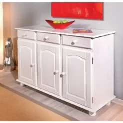 Mobile Credenza Bianco 3 Ante Cassetti Shabby Buffet Dispensa Soggiorno Cucina