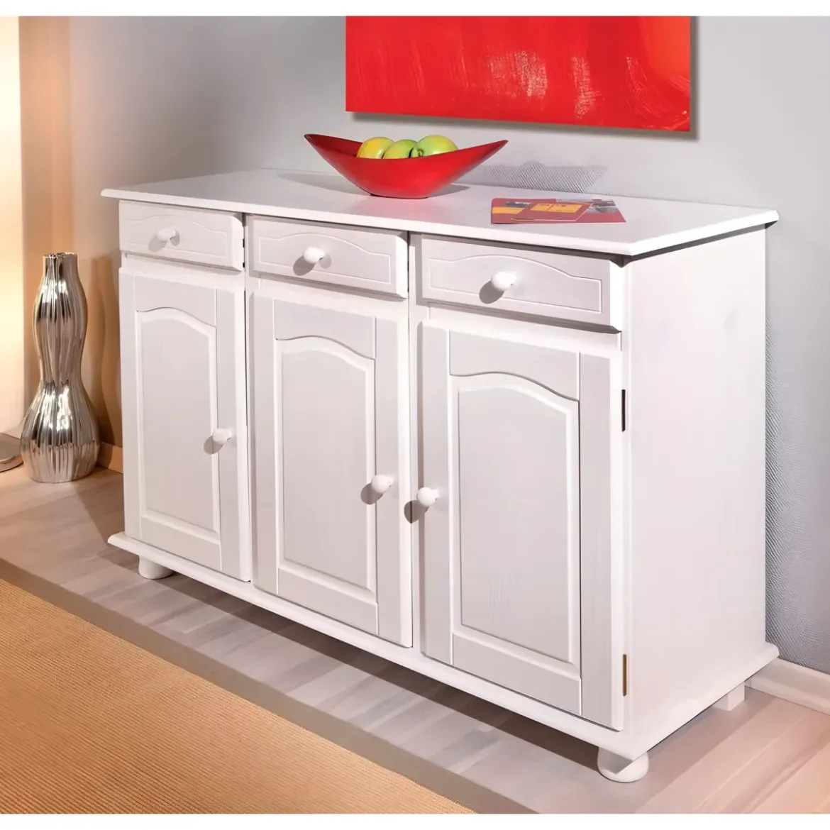 Mobile Credenza Bianco 3 Ante Cassetti Shabby Buffet Dispensa Soggiorno Cucina