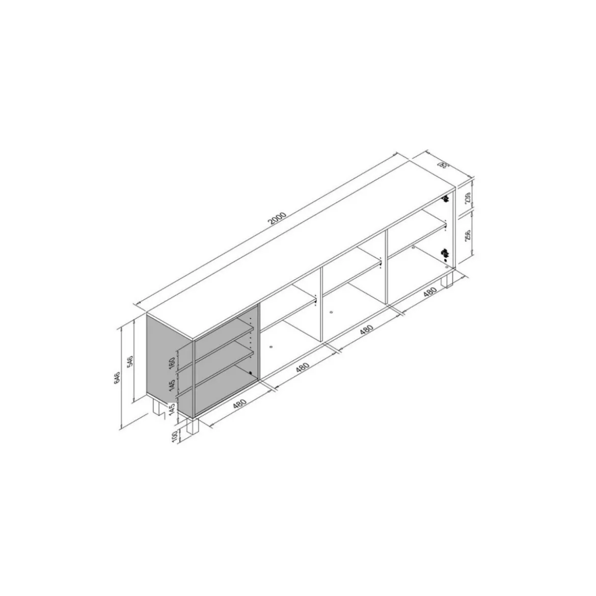 Mobile Credenza 200 cm 3 Ante in Legno Bianco e rovere Naturale Madia Soggiorno