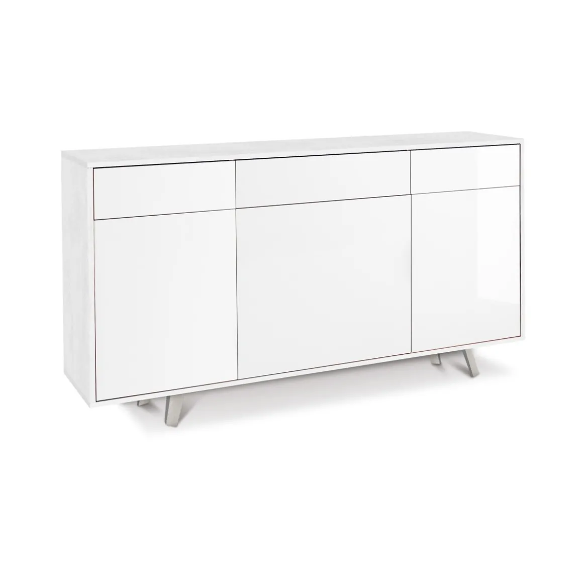 Mobile Credenza Madia 3 Ante 3 Cassetti Bianco Lucido Ossido da Soggiorno
