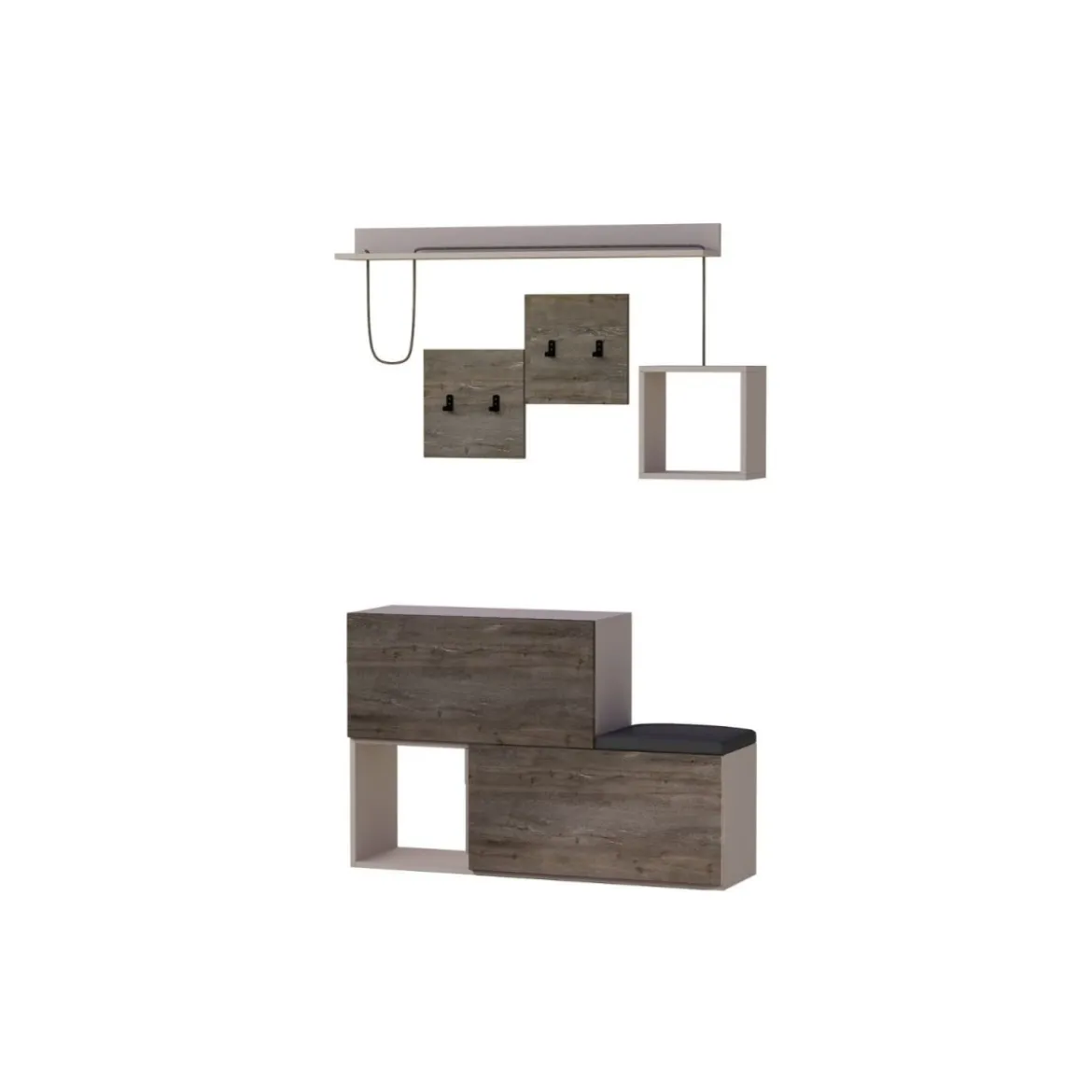 Mobile da Ingesso in Legno Vintage con Scarpiera Appendiabiti
