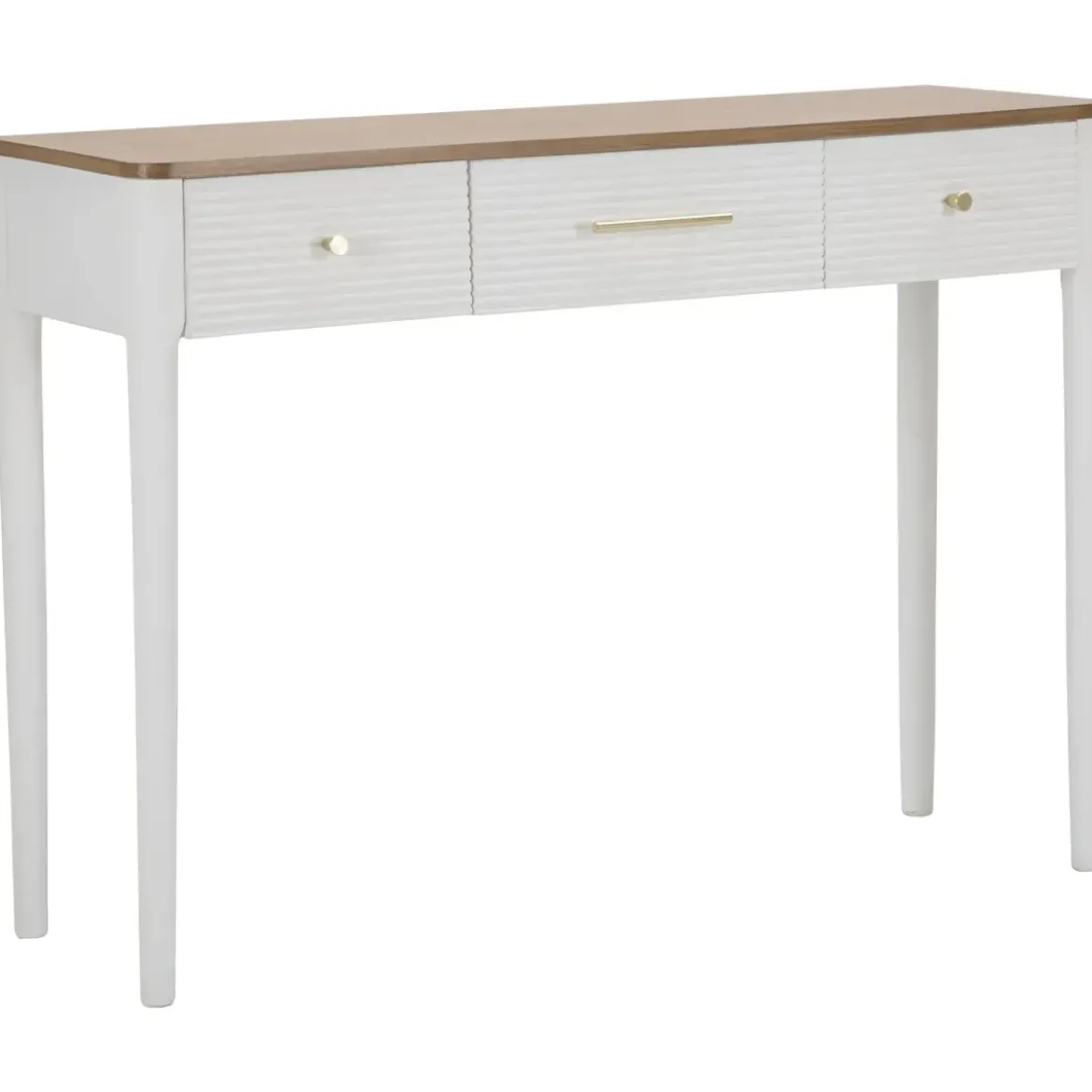 Mobile da Ingresso in Legno Bianco con 3 Cassetti Piano Marrone