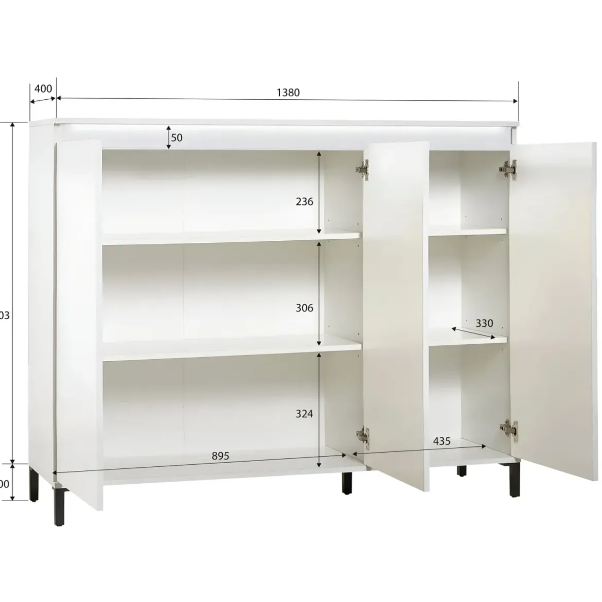 Mobile da Ingresso 138x110 cm Bianco Moderno 3 Ante 4 Ripiani