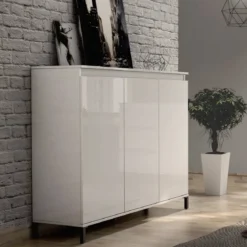 Mobile da Ingresso 138x110 cm Bianco Moderno 3 Ante 4 Ripiani