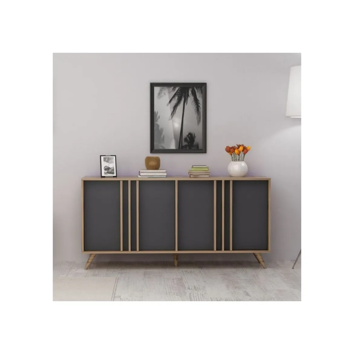 Mobile da Soggiorno Madia 4 Antracite Noce Piattaia Credenza Soggiorno Ingresso