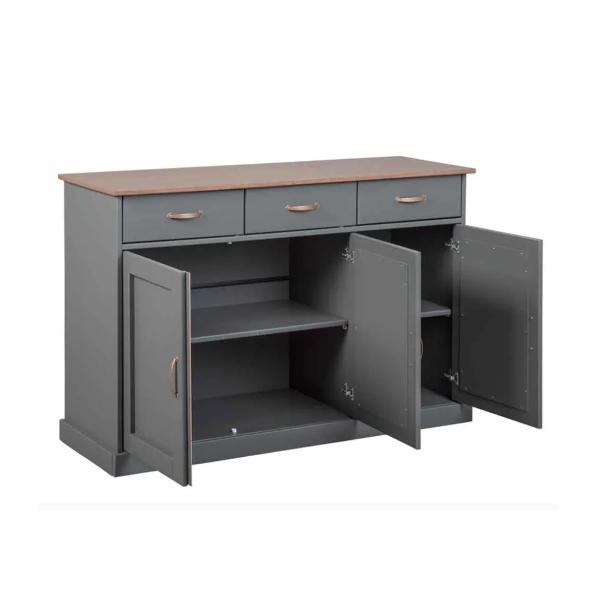 Mobile Grigio a 3 Ante 3 Cassetti Credenza in Legno Dispensa da Soggiorno Cucina