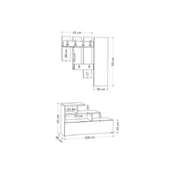 Mobile Ingresso Bianco 100x70cm con Specchio e Scarpiera