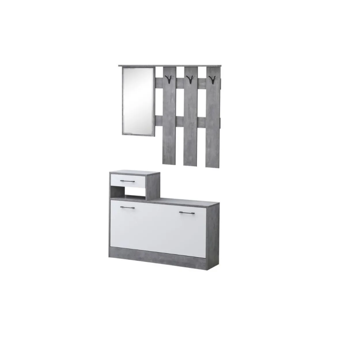 Mobile Ingresso XL Grigio e Bianco con Scarpiera e Specchio