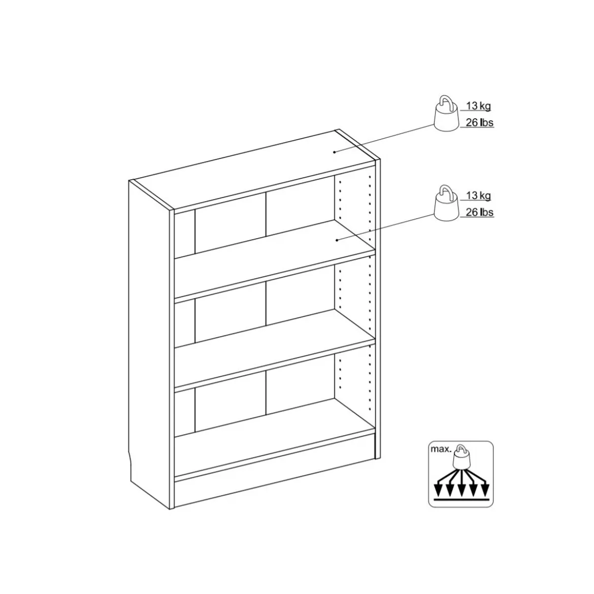 Mobile Libreria 80 Bianca Bassa 3 Ripiani Legno Moderna Cameretta Design Studio