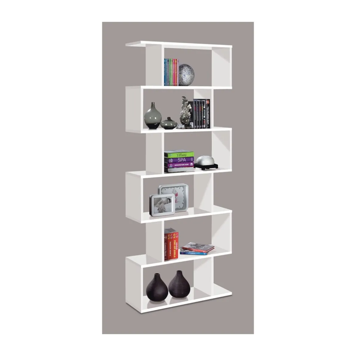 Mobile Libreria 80 Bianca Lucido Ripiani Design a Giorno Parete Modulare Studio