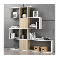 Mobile Libreria Bianca Lucido Rovere Design a Giorno Cubi Parete Attrezzata Muro