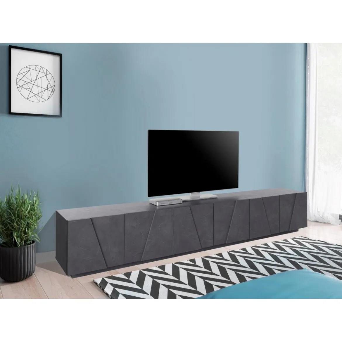 Mobile Moderno 240 Basso Porta TV Ardesia Soggiorno Anta Battente Credenza