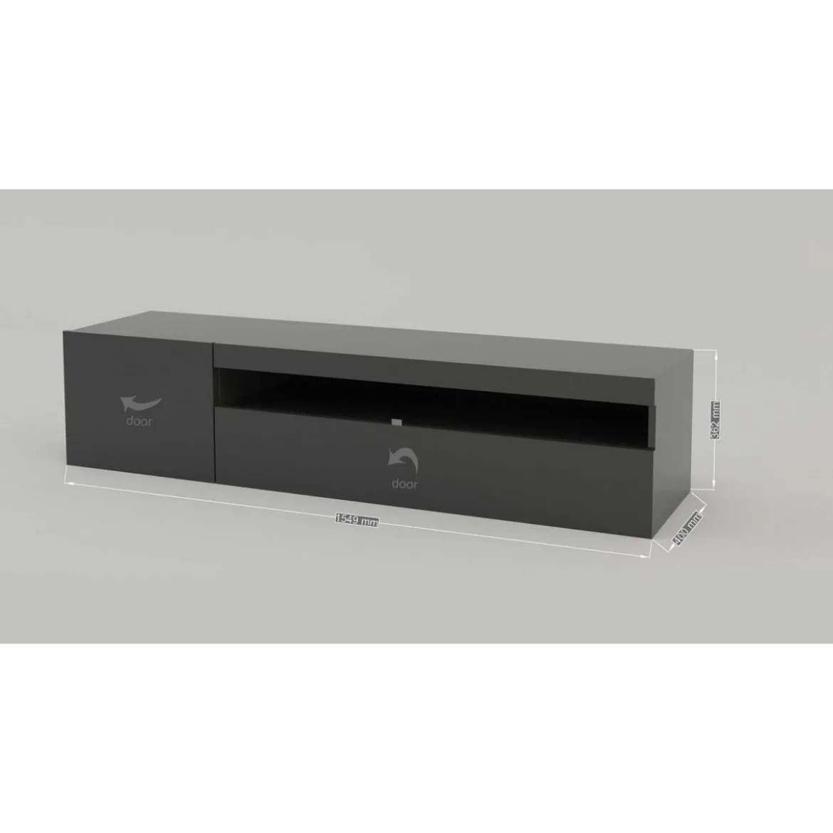 Mobile Moderno Porta TV 155 Basso Antracite Soggiorno Anta Ribalta Legno