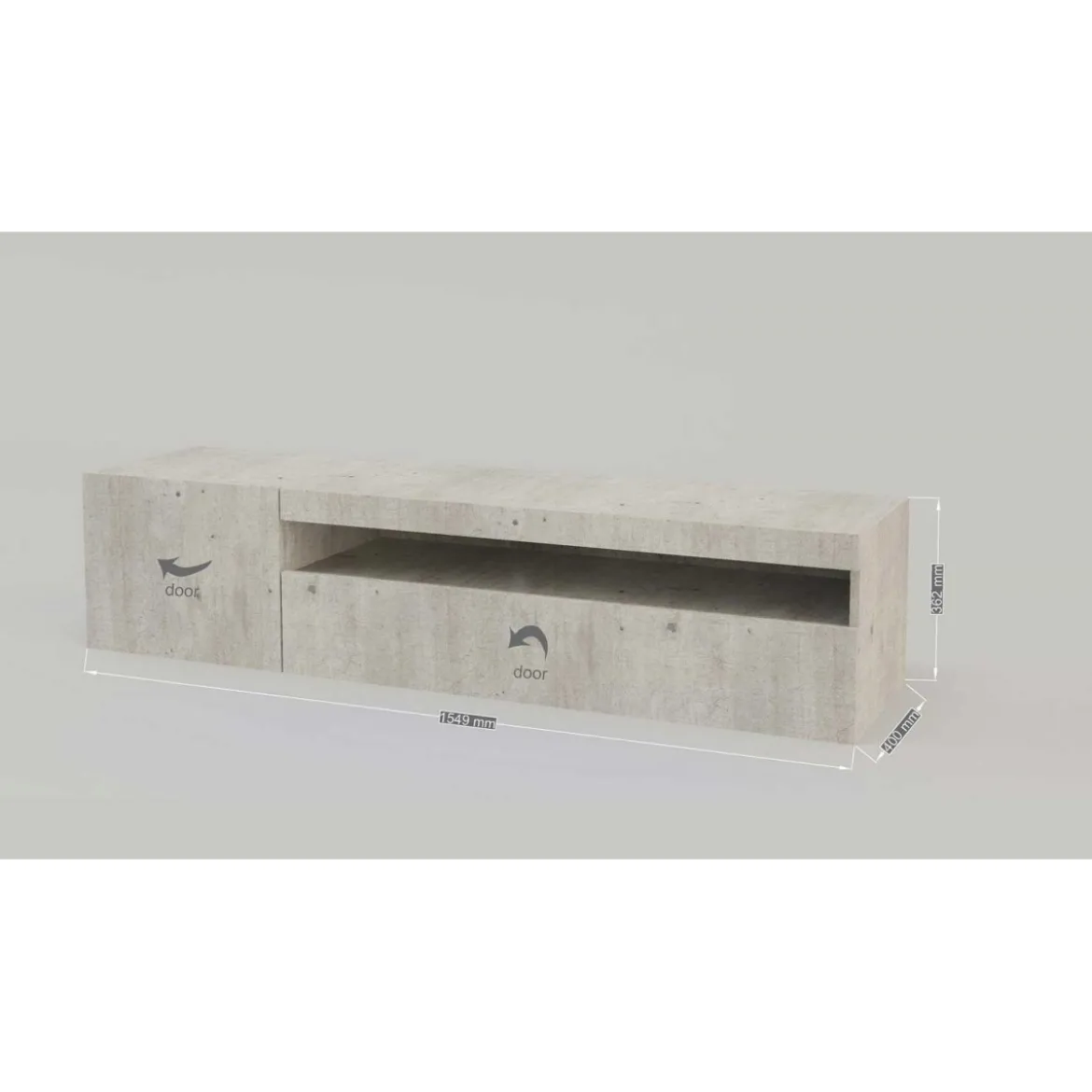 Mobile Moderno Porta TV Cemento 150 Basso Soggiorno con Anta Ribalta Legno