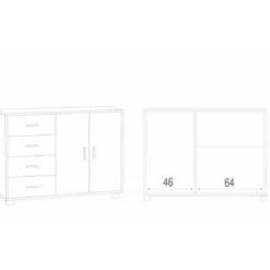 Mobile Nero Noce Credenza Bassa Madia 2 Ante 4 Cassetti Salone Ufficio