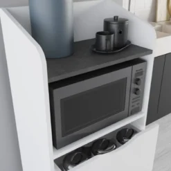 Mobile per Forno Microonde in Legno Bianco Multiuso con Cassetti da Cucina
