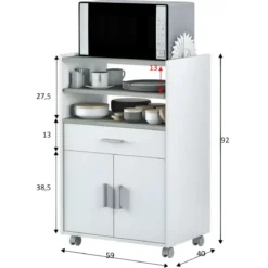 Mobile Portaforno con Ruote Legno Bianco Salvaspazio Cassetto 2 Ante