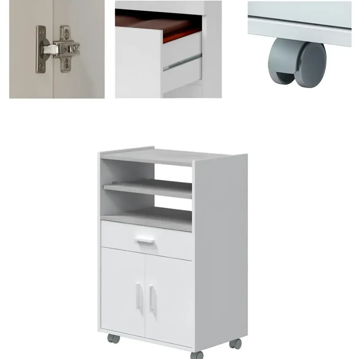 Mobile Portaforno con Ruote Legno Bianco Salvaspazio Cassetto 2 Ante