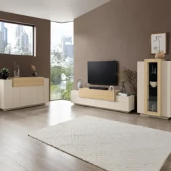 Mobile Porta Televisore da Appoggio Beige Rovere 3 Ante Ribalta Soggiorno