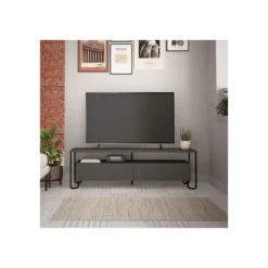 Mobile porta TV Antracite Basso con 2 Ante da Salotto Piedi in Metallo in Legno