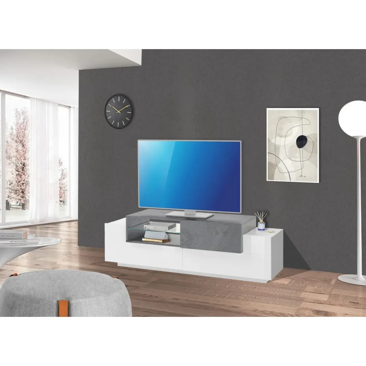 Mobile Porta TV Bianco Ardesia 160 cm Madia Bassa per Soggiorno
