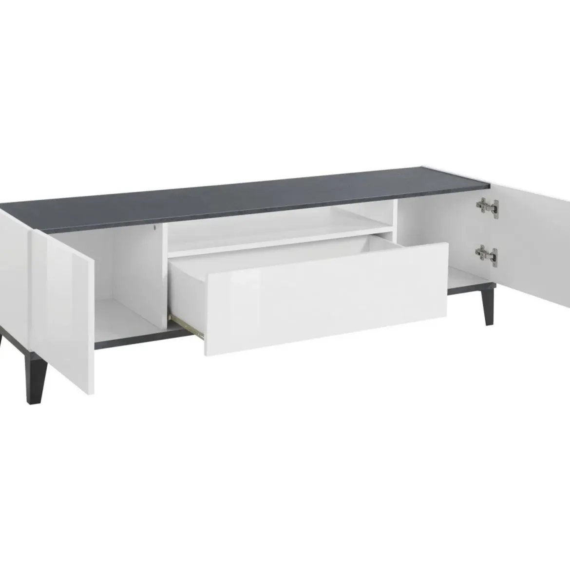 Mobile Porta TV Bianco Laccato Ardesia 160 cm Madia Bassa per Soggiorno