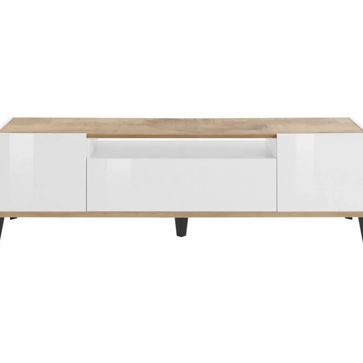 Mobile Porta TV Bianco Laccato Acero 160 cm Madia Bassa per Soggiorno