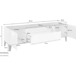 Mobile Porta TV Bianco Laccato Acero 160 cm Madia Bassa per Soggiorno