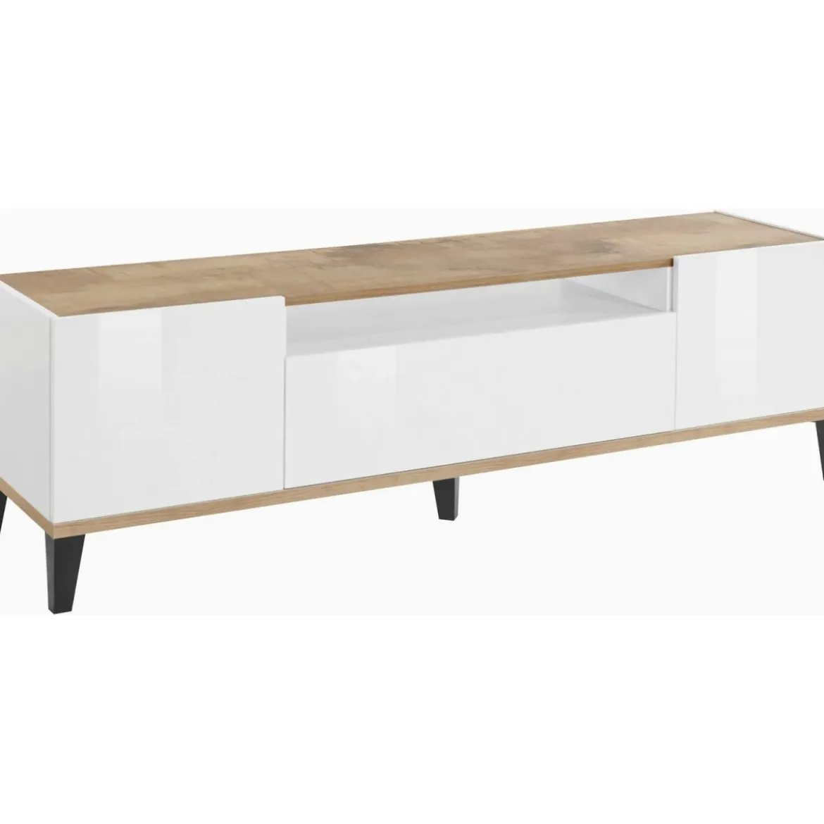 Mobile Porta TV Bianco Laccato Acero 160 cm Madia Bassa per Soggiorno