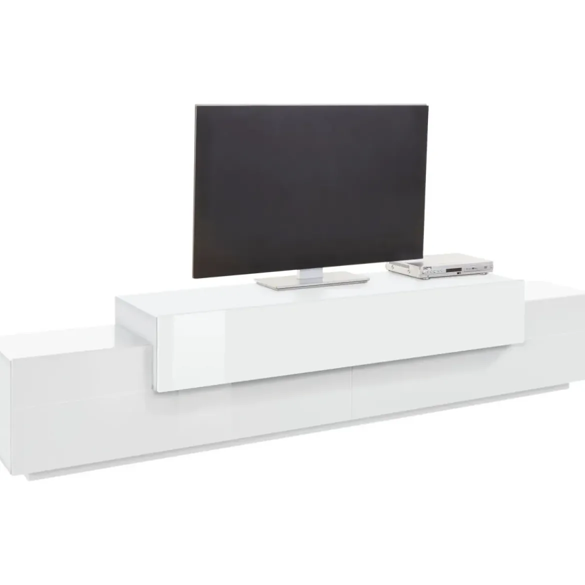 Mobile Porta TV 240 cm 3 Ante a Ribalta in Legno Bianco Lucido