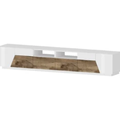 Mobile Porta TV 260 cm Bianco Laccato Acero 4 Ante 2 Cassetti Legno