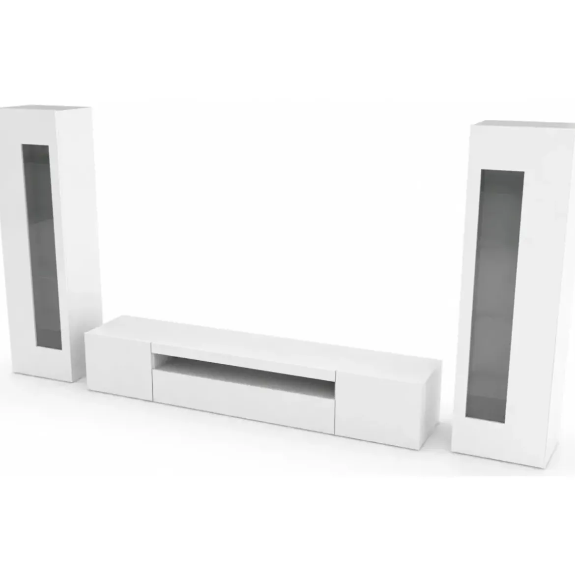 Mobile Porta TV da Soggiorno con 2 Vetrine Bianco Lucido 290 cm