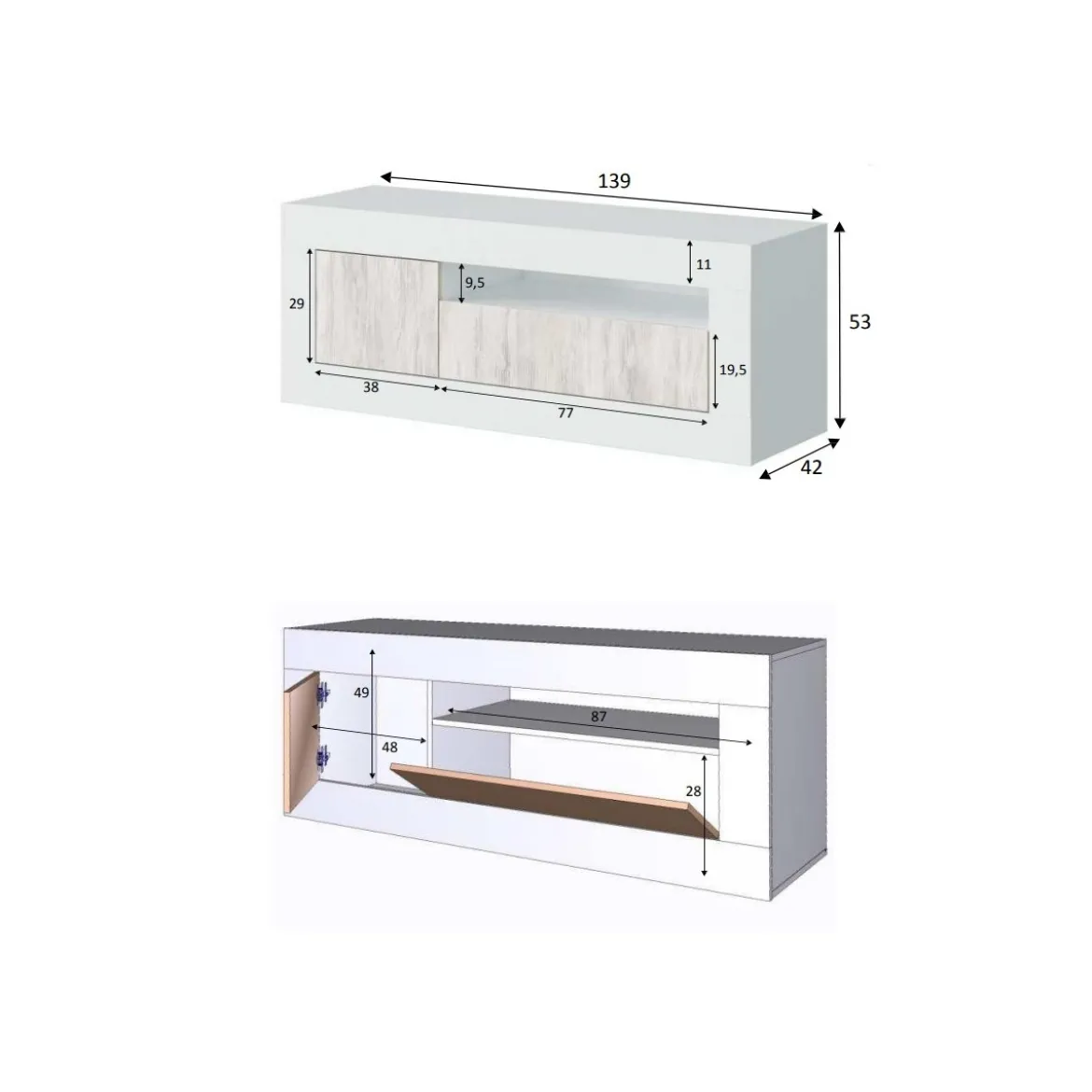 Mobile Porta TV 140 Moderno Bianco Basso Shabby Soggiorno Design Camera in Legno