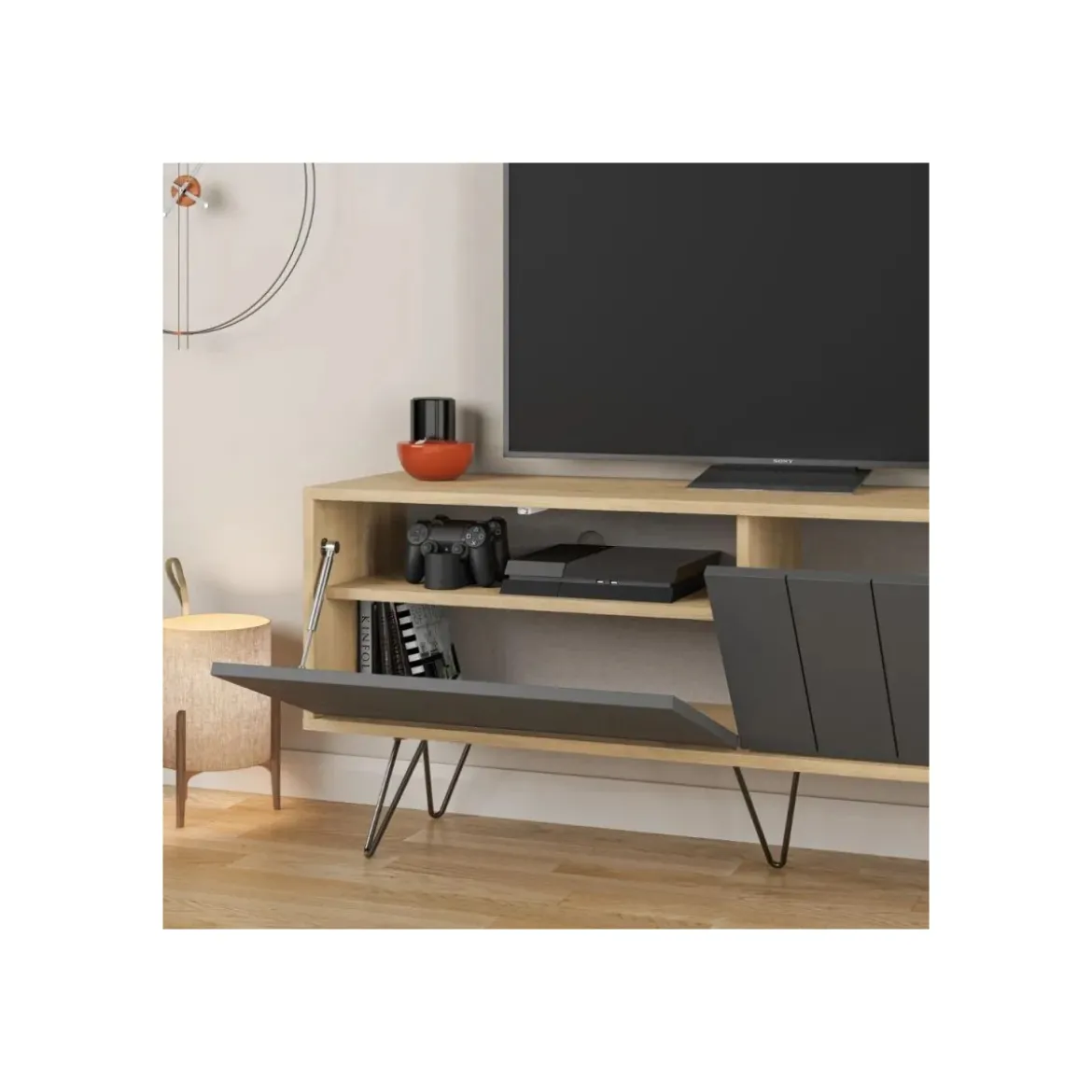 Mobile Porta Tv per Soggiorno 2 Ante Rovere Antracite 139x36x57 cm