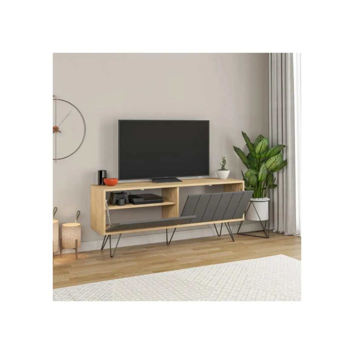 Mobile Porta Tv per Soggiorno 2 Ante Rovere Antracite 139x36x57 cm