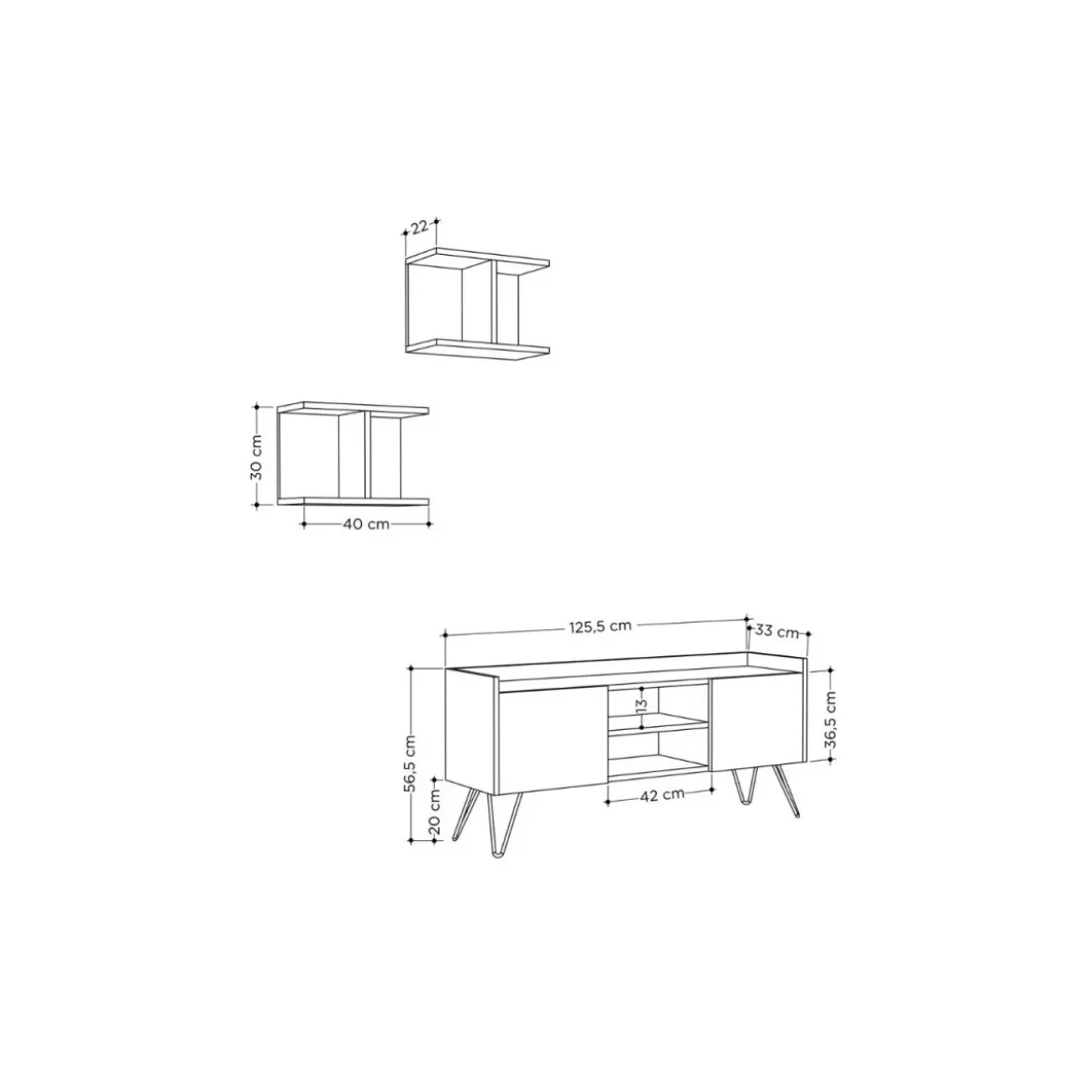 Mobile Porta Tv Rovere Ante Bianche e Mensole 125x33x56 cm