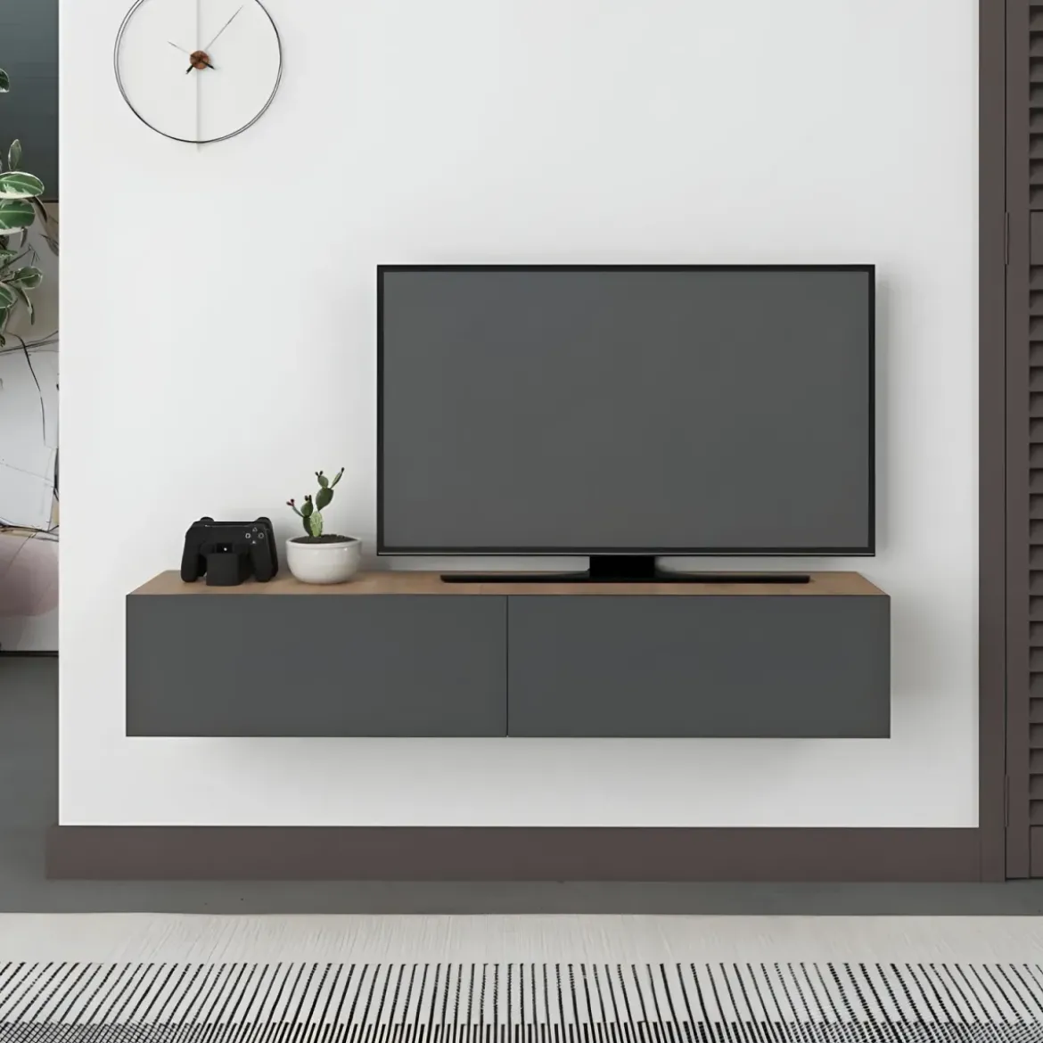 Mobile Porta TV Sospeso Rovere Antracite Ante a Ribalta Salvaspazio