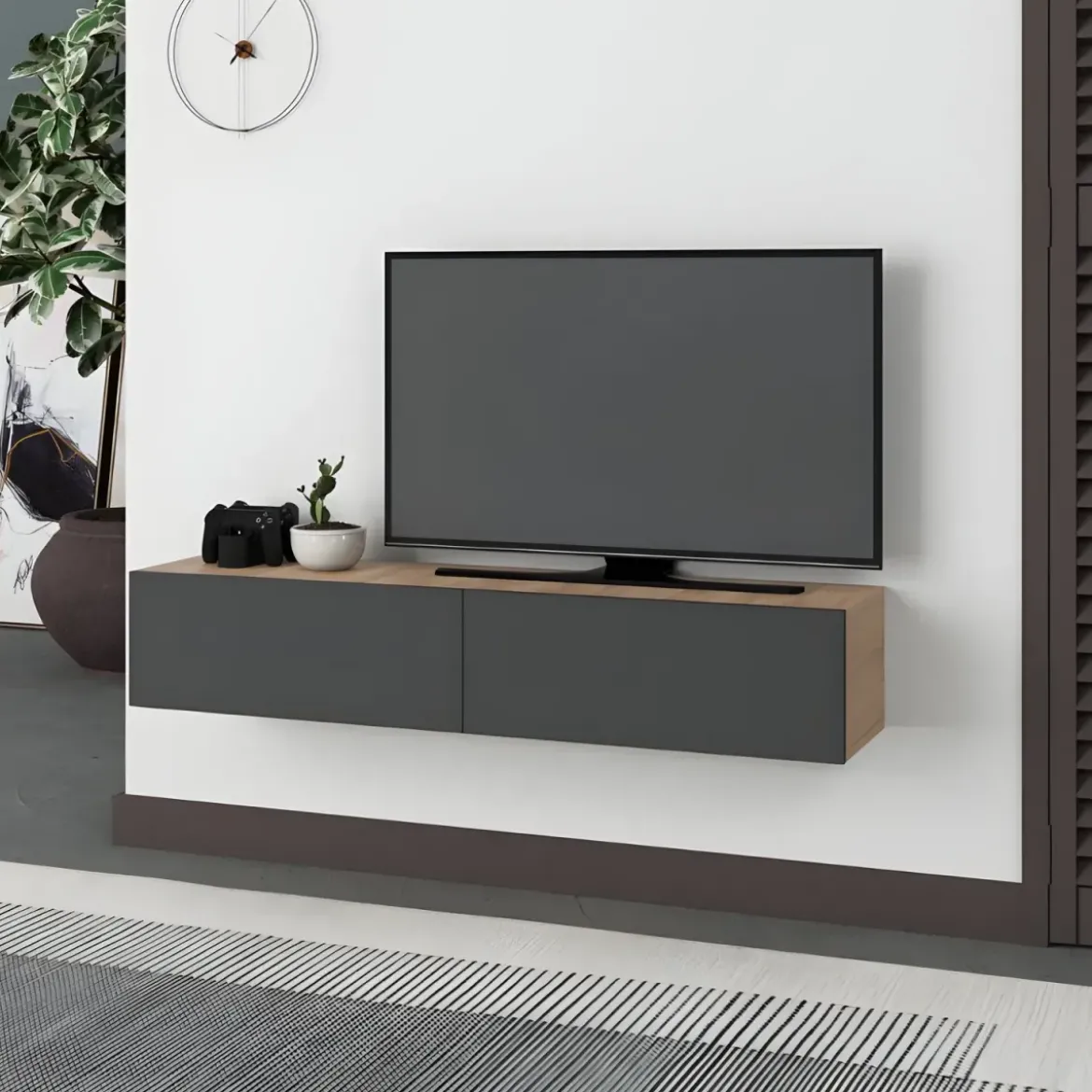 Mobile Porta TV Sospeso Rovere Antracite Ante a Ribalta Salvaspazio