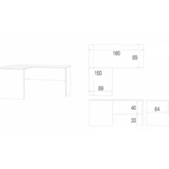 Mobile Scrivania 160x150 cm Sinistra Cemento Moderna ad Angolo Ufficio