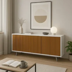 Mobile Soggiorno 3 Ante 177x41x74 cm Push-Pull Bianco e Rovere