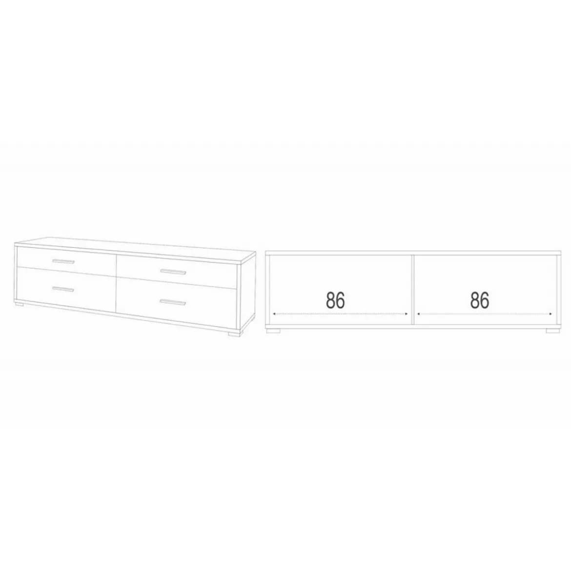Mobile TV 4 Cassetti Moderno Credenza 180 Bianco Noce Cassettiera Legno