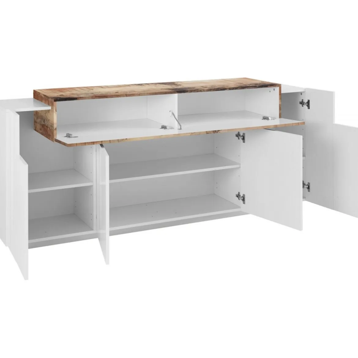 Moderna Madia Bianco e Acero Credenza con 4 Ante Mobile per Soggiorno