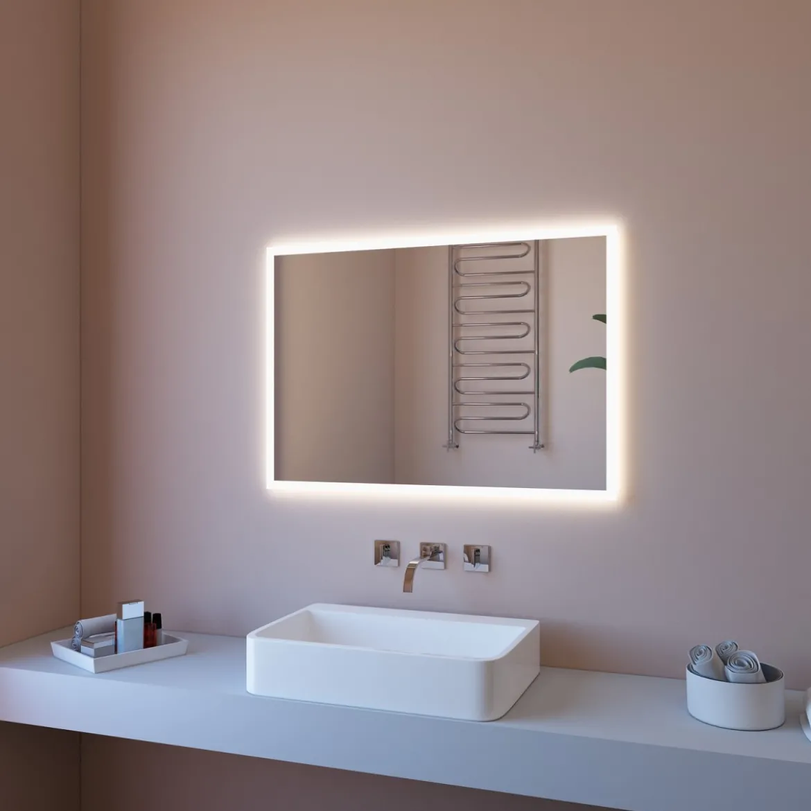 Moderno Specchio da Bagno con Illuminazione a Led Rettangolare 100x70