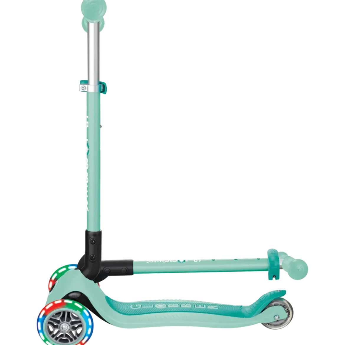 Monopattino a 3 Ruote Bambini Verde Menta Pieghevole Luci LED 50 kg